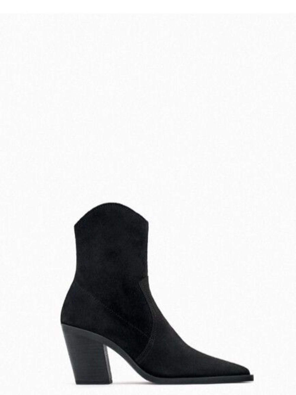 Zara Black Suede Pointed Ankle Boots with Block Heel